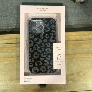 Kate Spade IPhone 13 PRO Case - black and gold glitter leopard